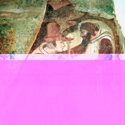 Pelgrim met een Monnik, 1360-1370 door Master of the Triumph of Death